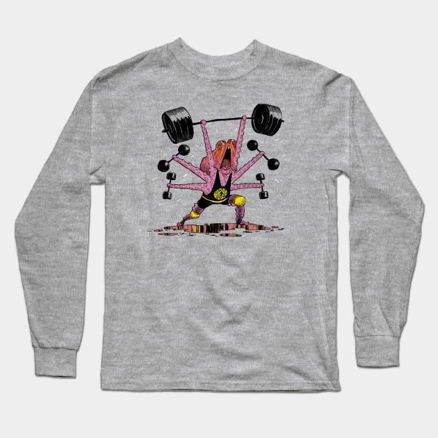 Weightlifting Octopus Long Sleeve T-Shirt by JimBryson